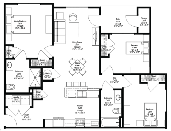 Floor Plan  a floor plan of a house with bedrooms and a large living room