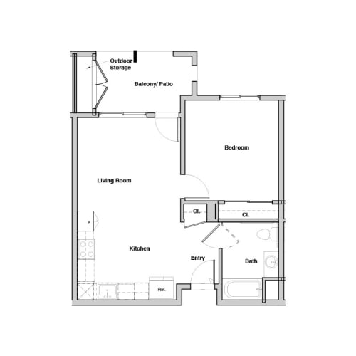 Floor Plan  1 Bedroom 1 Bathroom Floor Plan