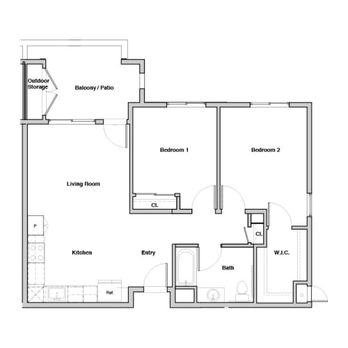 Floor Plan  2 Bedroom 1 Bathroom Floor Plan