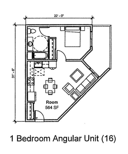 Floor Plan  456 West 1 Bedroom Floorplan