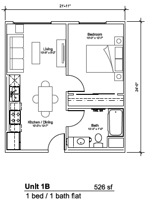 Floor Plan  1-Bedroom Floorplan of Las Dahlias Apartments