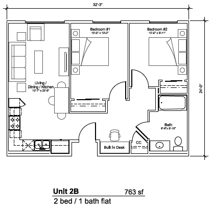 Floor Plan  2-Bedroom Floorplan of Las Dahlias Apartments