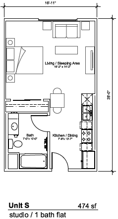 Floor Plan  Studio Floorplan of Las Dahlias Apartments
