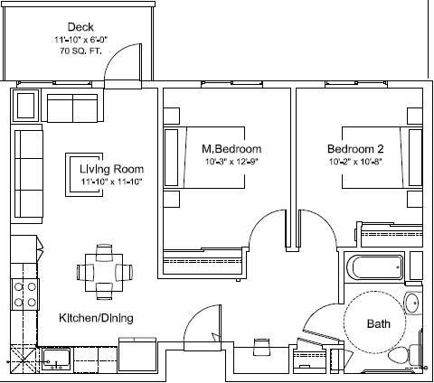 Floor Plan  Miraflores 2 bedroom 1 bathroom sample floorplan