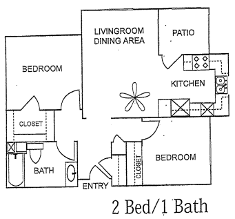 Floor Plan  2 Bedroom 1 Bathroom floor plan of Mission Village Senior Apartments