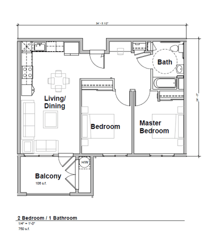 Floor Plan  Mountain View 2 Bedroom Floorplan