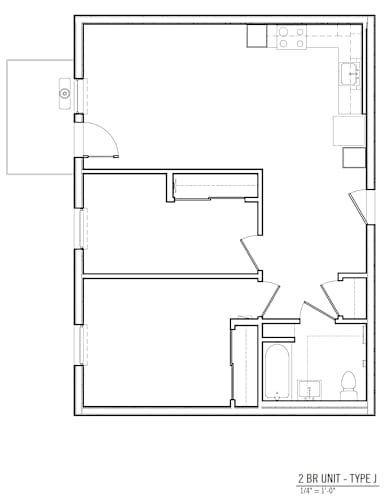 Floor Plan  A floor plan of a 2BR unit with Type J layout.