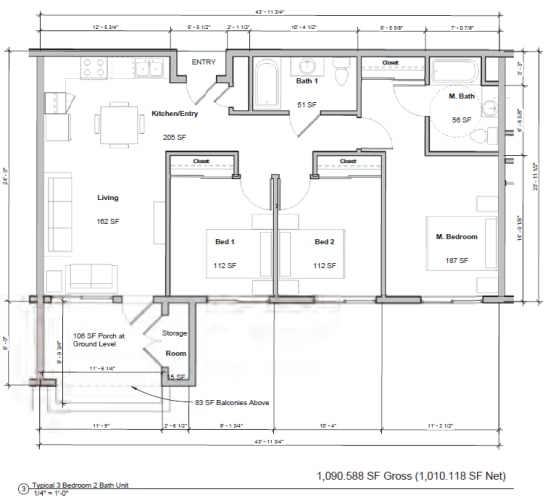 Floor Plan  Rialto Metrolink South 3 Bedroom Floor Plan