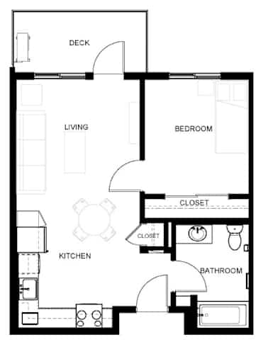 Floor Plan  A black and white floor plan of a house with labeled rooms.