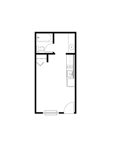 Floor Plan  A floor plan of a room with furniture and appliances.