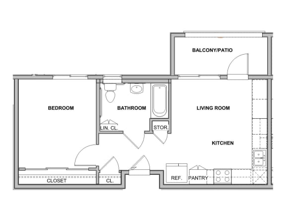 Floor Plan  a floor plan of a studio apartment with a bedroom and a living room
