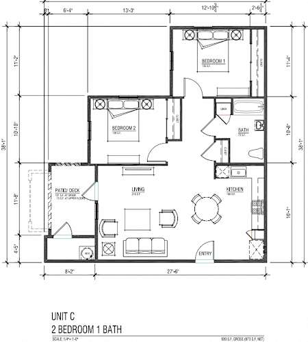 Floor Plan  a floor plan of 2 bedroom 1 bathroom