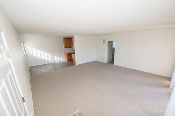 Floor Plan  A large empty room with a door and a window.