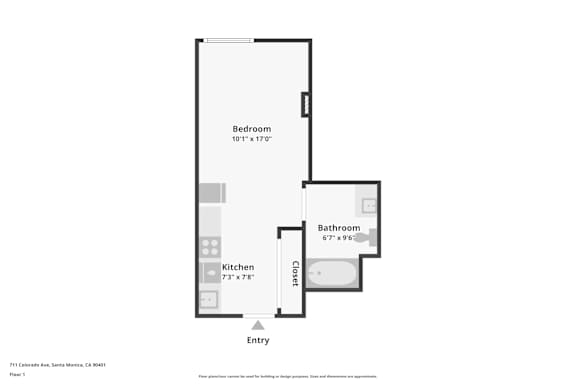 Floor Plan  A floor plan of a studio apartment.