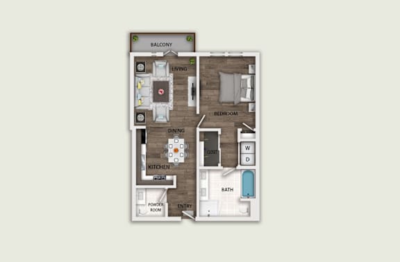 Floor Plan  a 3d floor plan of a studio apartment