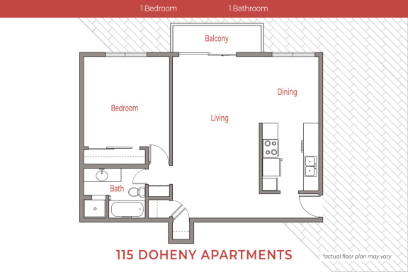 Floor Plan  this floor plan is an approximation of our 1 bedroom floor plan