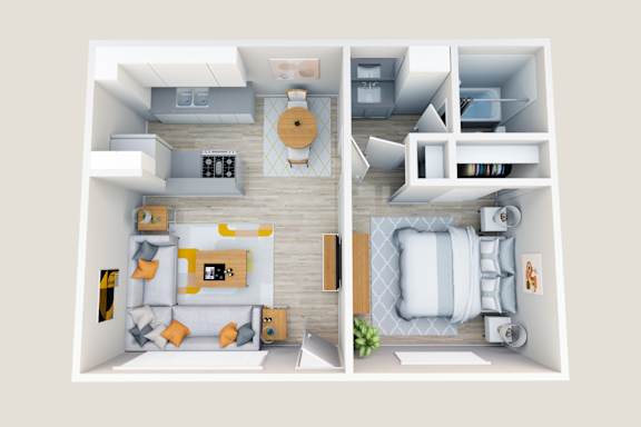 Floor Plan  a stylized floor plan with a bedroom and a living room