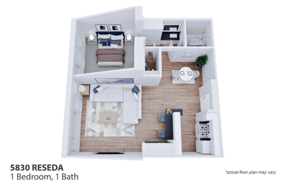 Floor Plan  a stylized floor plan with a bedroom and a bathroom