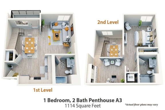 Floor Plan  1 Bed, 2 Bath Penthouse A3
