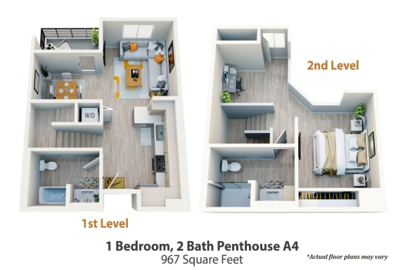 Floor Plan  1 Bed, 2 Bath Penthouse A4