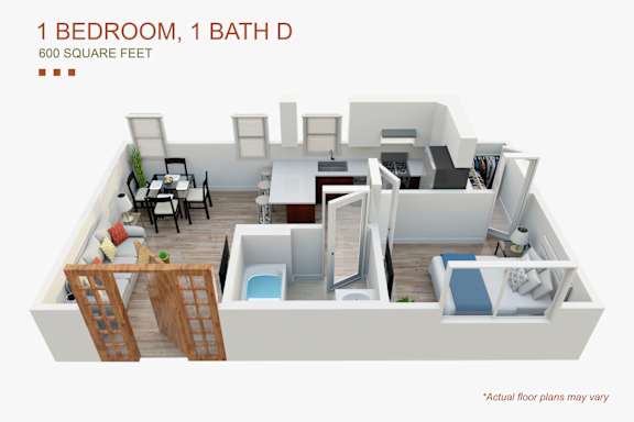 Floor Plan  1 Bedroom 1 Bath D