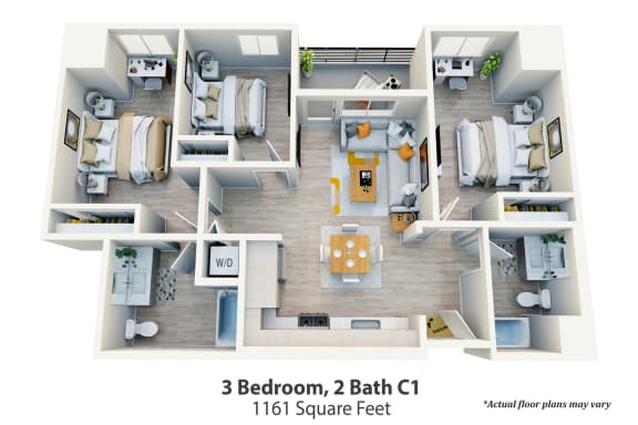Floor Plan  3 Bedroom, 2 Bath C1