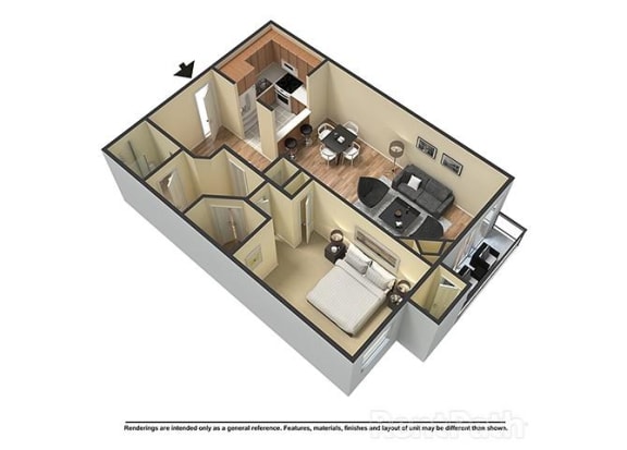Floor Plan  1 Bed 1 Bath B