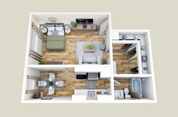 Floor Plan  a 3d floor plan of a house with a bedroom and a living room