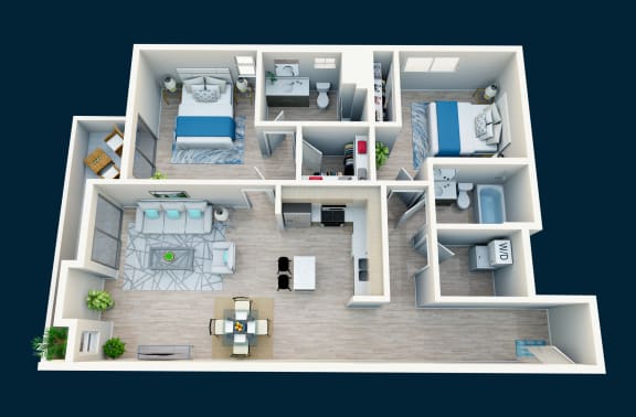 Floor Plan  a 3d floor plan of a room with a bedroom and a bathroom