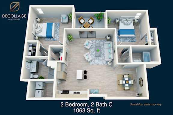 Floor Plan  a 3d rendering of a bedroom floor plan of a 2100 sq ft apartment