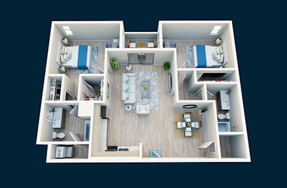 Floor Plan  a 3d floor plan of a room with a bedroom and a living room