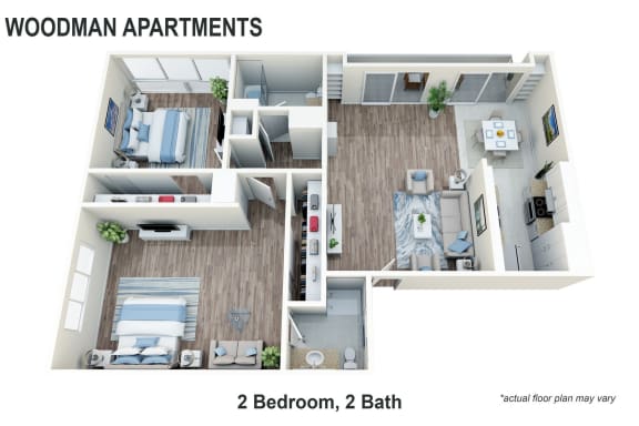 Floor Plan  a 3d floor plan of a two bedroom apartment