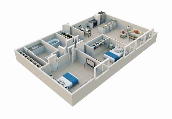 Floor Plan  A 3D rendered image of a house layout.