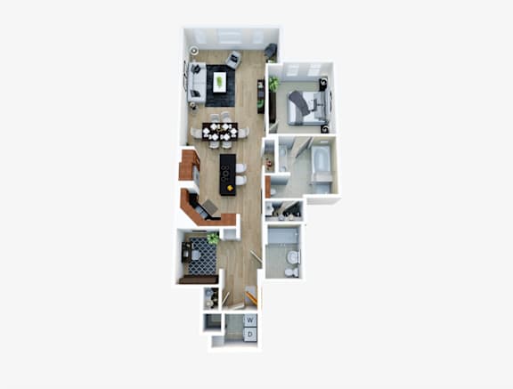 Floor Plan  a floor plan of a house with furniture and a balcony