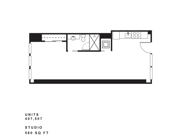 Floor Plan  a floor plan of a studio apartment with a loft