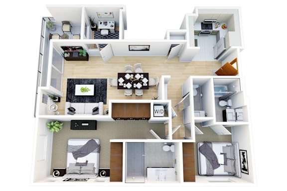 Floor Plan  A top-down view of a modern apartment layout.