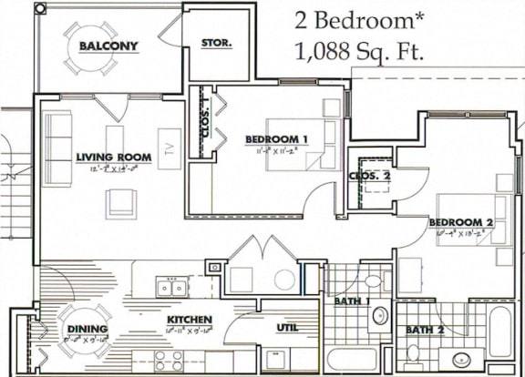 Floor Plan  Marion Green offers 2 bedroom 2 bathroom apartments
