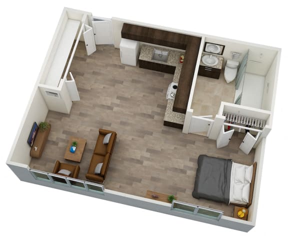 Floor Plan  Studio 409 square foot floor plan at Villa San Carlos Senior Apartments