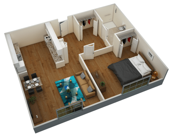Floor Plan  Holy Cross Manor I one-bedroom, one-bathroom 525 square foot 3D floor plan