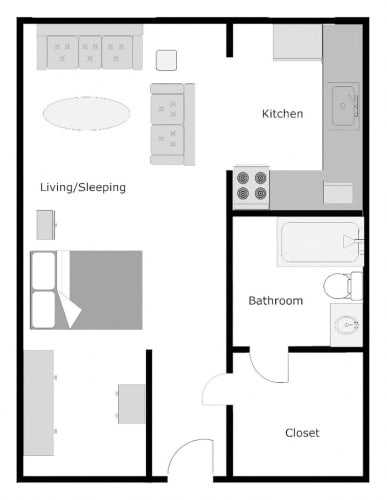 Floor Plan  Mount Carmel Gardens Senior Apartments in Jacksonville, FL Efficiency floor plan