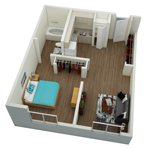 Floor Plan  One bedroom one bathroom 3D Floor plan of Villa San Carlos II
