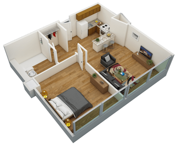Floor Plan  3D 1x1 HC floor plan at Florida Christian Apartments