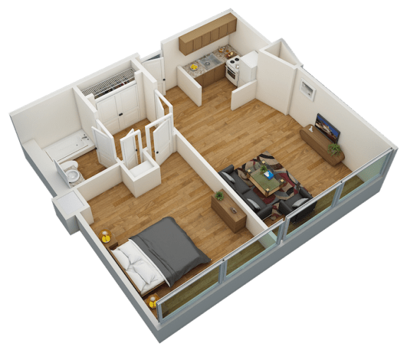 Floor Plan  3D 1 bedroom 1 bathroom floor plan for Florida Christian Apartments