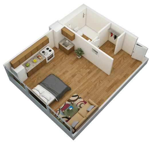 Floor Plan  3D Floor plan for Florida Christian Efficiency HC apartment