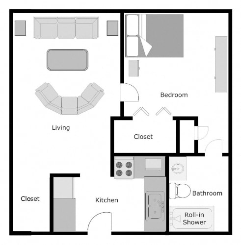 Floor Plan  Mount Carmel Gardens Senior Apartments in Jacksonville, FL One bedroom floor plan