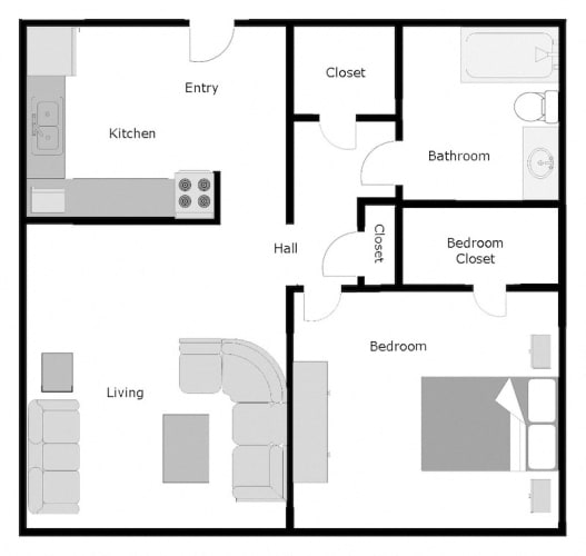 Floor Plan  Mount Carmel Gardens Senior Apartments in Jacksonville, FL One bedroom floor plan