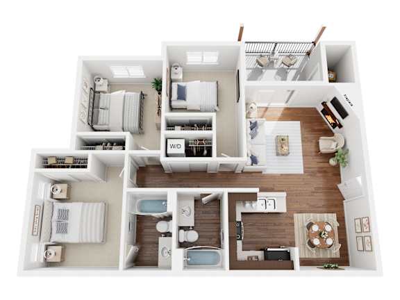 Floor Plan  A top-down view of a well-organized apartment layout.