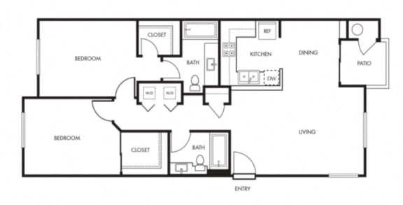 Floor Plan  Aviare Cupertino CA Plan C 2 Bedroom 957 SQ FT