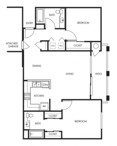 Floor Plan  Aviare Cupertino CA Plan D 2 Bedroom 1005 SQ FT