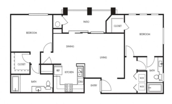 Floor Plan  Aviare Cupertino CA Plan E 2 Bedroom 971 SQ FT